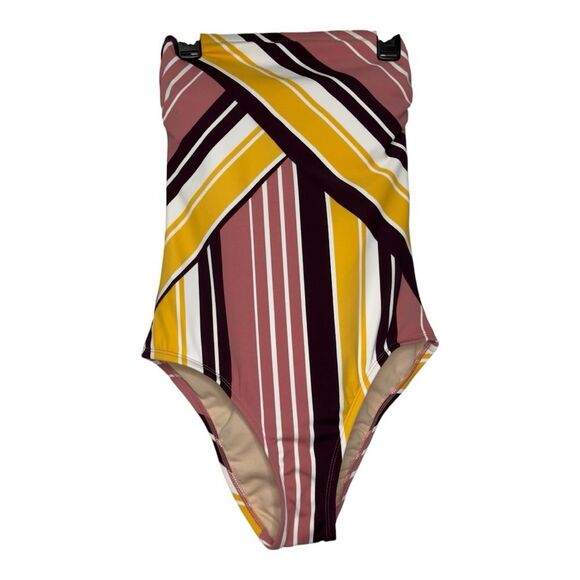 Kona Sol Variegated Stripe One Piece Swimsuit Bandeau Lace Up - Size Small 4-6 - Picture 2 of 9